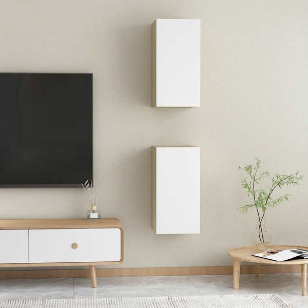 vidaXL Mobili TV 2pz Bianco e Rovere Sonoma 30,5x30x60 cm Multistrato