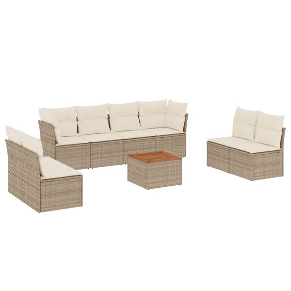 vidaXL Set Divano da Giardino 9 pz con Cuscini Beige in Polyrattan