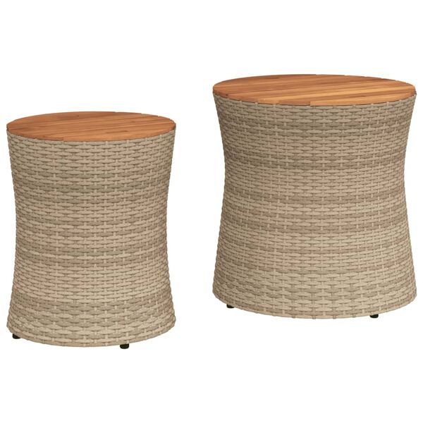 vidaXL Tavolini da Giardino 2pz con Piano in Legno Beige in Polyrattan