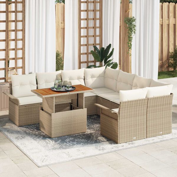 vidaXL Set Divano da Giardino 9 pcs Beige Poly Rattan