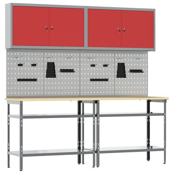 vidaXL Set banco da lavoro 8 pcs Grigio Acciaio verniciato a polvere