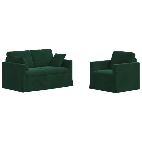 vidaXL Divano 2 pcs Verde Scuro