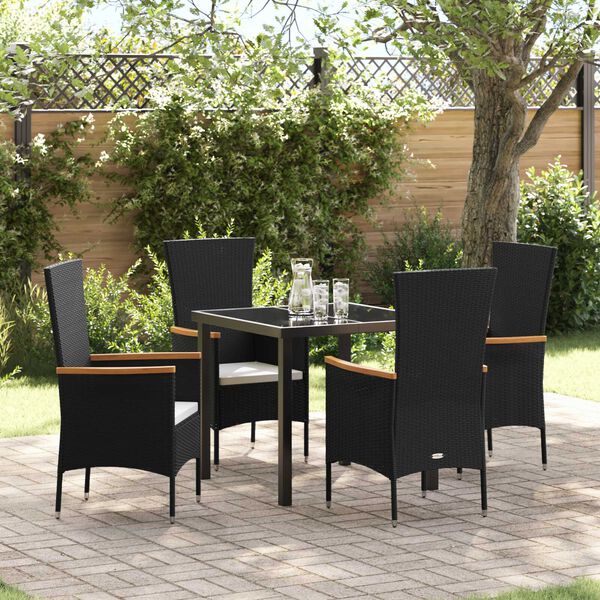 vidaXL Set da Pranzo per Giardino con cuscino 5 pcs Nero