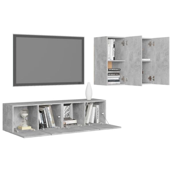 vidaXL Set di Mobili Porta TV 4 pz Grigio Cemento in Legno Multistrato