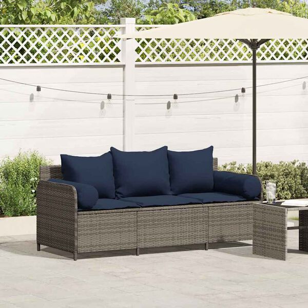 vidaXL Divano da Giardino con Cuscini 3 Posti Grigio in Polyrattan
