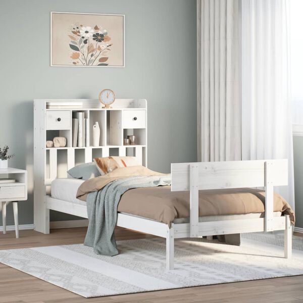 vidaXL Letto Libreria senza Materasso Bianco 90x190 cm Massello Pino