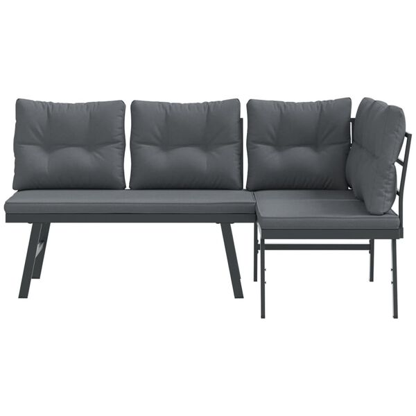 vidaXL Panche Giardino con Cuscini 2pz Nere Acciaio Verniciato Polvere