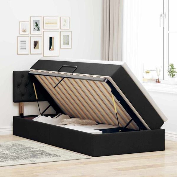 vidaXL Letto con contenitore e materasso Nero 100 x 200 cm