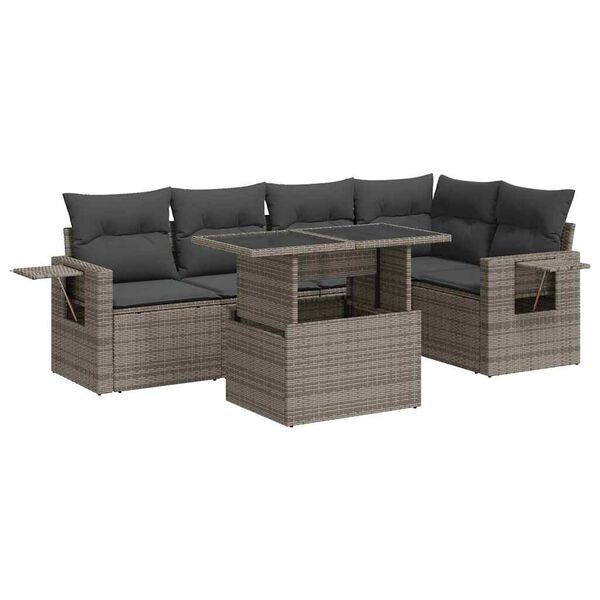 vidaXL Set Divano da Giardino 6 pz con Cuscini Grigio in Polyrattan
