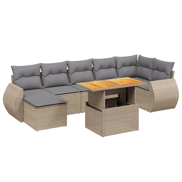 vidaXL Set Divano da Giardino 8 pz con Cuscini Beige in Polyrattan