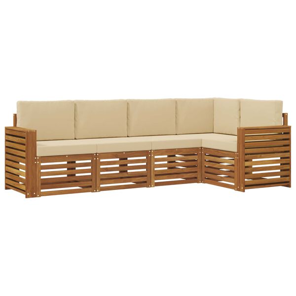 vidaXL Set divani 5 pcs Naturale e Beige Legno di Acacia Massello