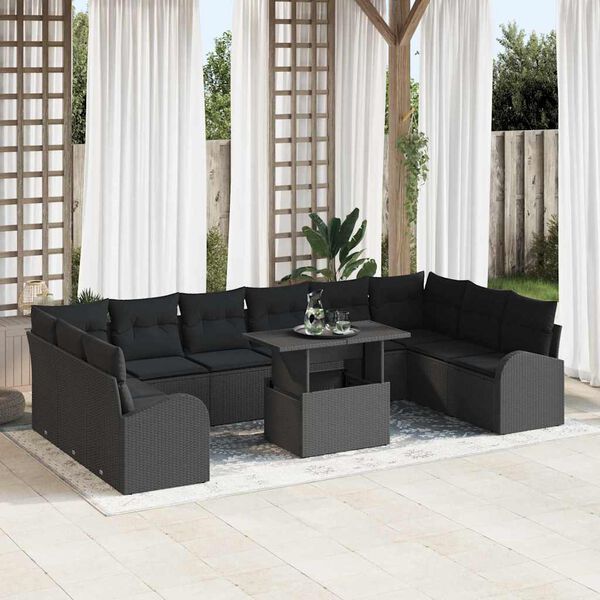vidaXL Set Divano da Giardino con archiviazione 11 pcs Nero polyrattan