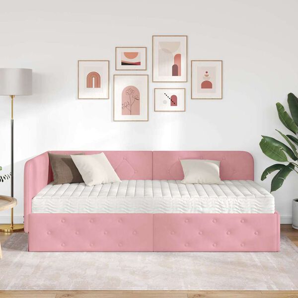 vidaXL Cornice del letto ad angolo Rosa 90 x 190 cm Velluto