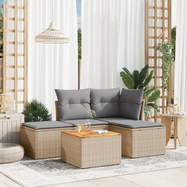 vidaXL Set Divano da Giardino 5 pz con Cuscini Beige Misto Polyrattan