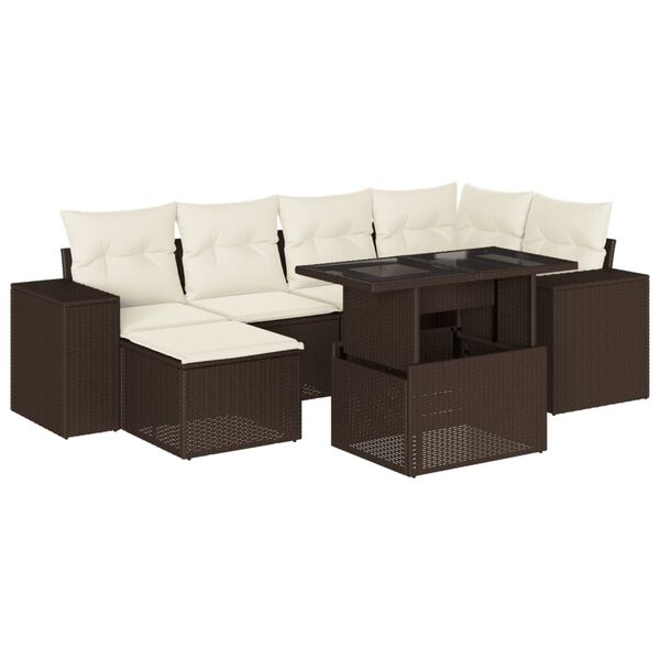 vidaXL Set Divani da Giardino 7 pz con Cuscini Marrone in Polyrattan