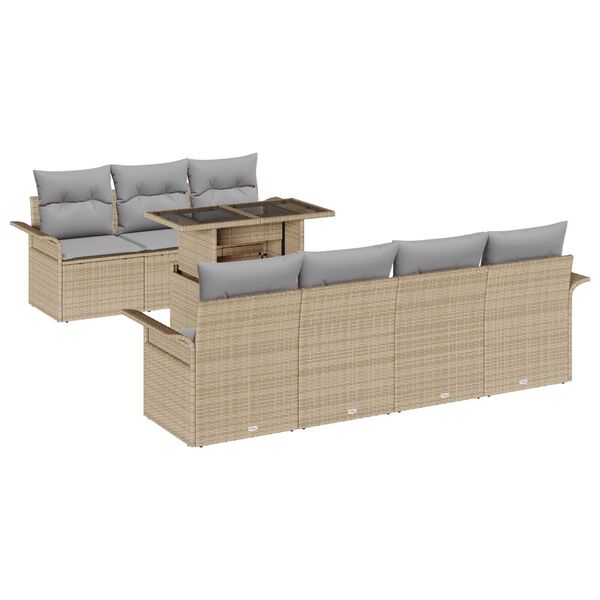 vidaXL Set Divano da Giardino con cuscino 8 pcs Beige Poly Rattan