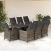vidaXL Set Bistr&ograve; da Giardino 9 pz con Cuscini in Polyrattan Grigio