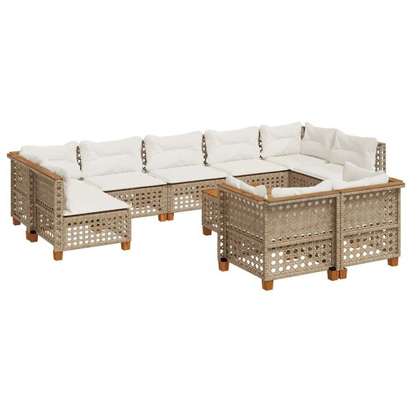 vidaXL Set Divano da Giardino 10 pz con Cuscini Beige in Polyrattan