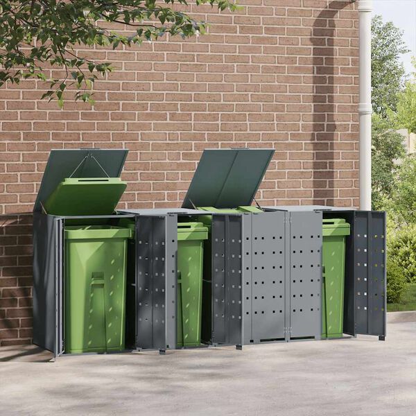 vidaXL Copribidone con Ruote per 4 Bidoni Grigio 276x79x117cm Acciaio