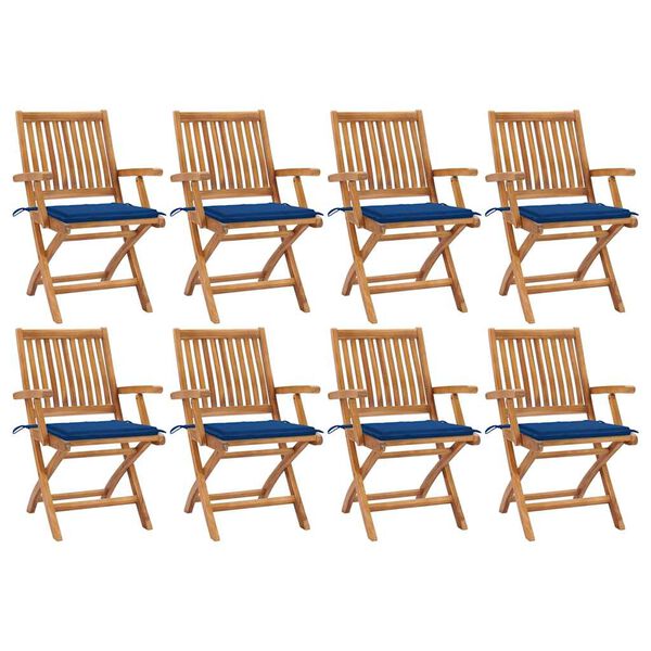 vidaXL Sedie da Giardino Pieghevoli con Cuscini 8 pz Massello di Teak