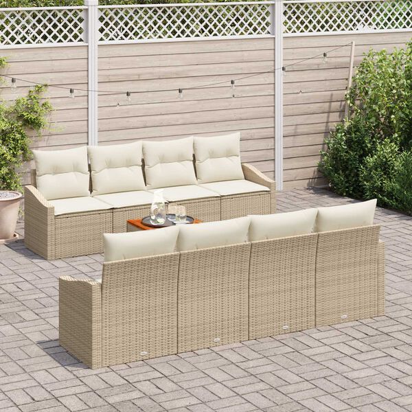 vidaXL Set Divano da Giardino con cuscino 9 pcs Beige polyrattan