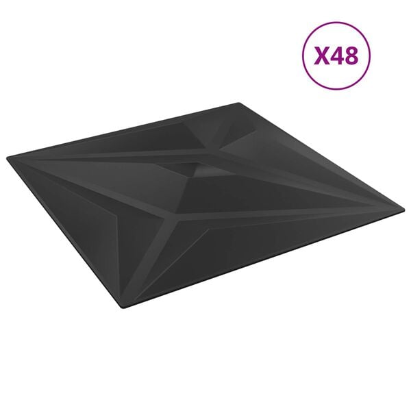 vidaXL Pannelli da parete 48 pcs Stella Nera 50 x 50 cm Schiuma XPS