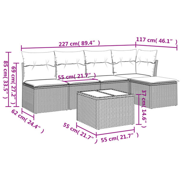 vidaXL Set Divano da Giardino 6 pz con Cuscini Grigio in Polyrattan