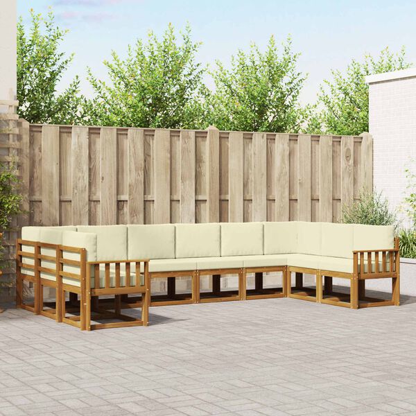 vidaXL Set di divani da esterno con cuscino 10 pcs Naturale e Crema