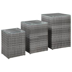 vidaXL Tavolini Laterale 3 pz con Piano in Vetro Grigi in Polyrattan