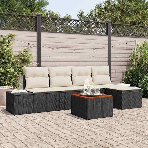 vidaXL Set Divano da Giardino 6 pcs Nero e Crema polyrattan
