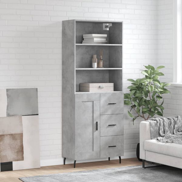 vidaXL Credenza Grigio Cemento 69,5x34x180 cm in Legno Multistrato