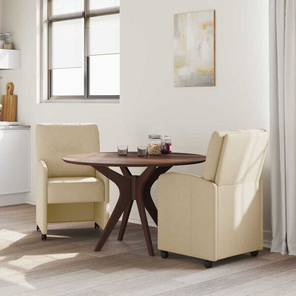 vidaXL Sedie da Pranzo con Ruote 2 pcs Crema 57 x 67 x 95 cm Tessuto
