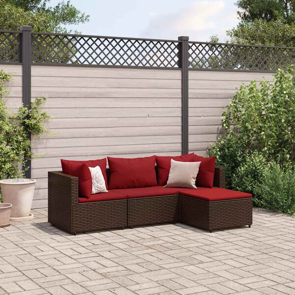 vidaXL Set Mobili da Giardino 4 pz con Cuscini in Polyrattan Marrone