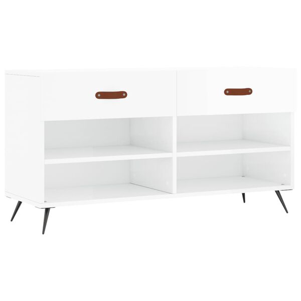vidaXL Panca Porta Scarpe Bianco Lucido 102x35x55 cm Legno Multistrato
