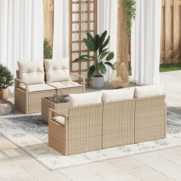 vidaXL Set Divano da Giardino 6 pcs Beige e Crema polyrattan