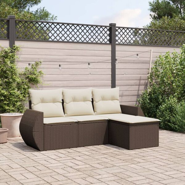 vidaXL Set Divano da Giardino 4 pz con Cuscini Marrone in Polyrattan