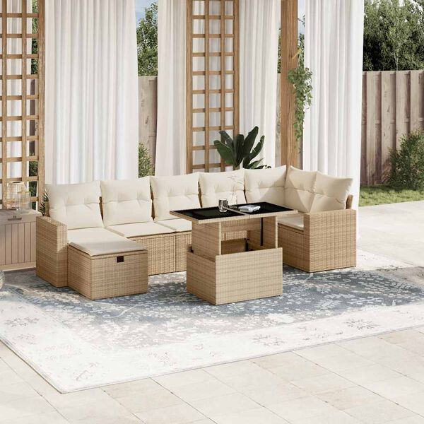 vidaXL Set Divano da Giardino 8 pz con Cuscini Beige in Polyrattan