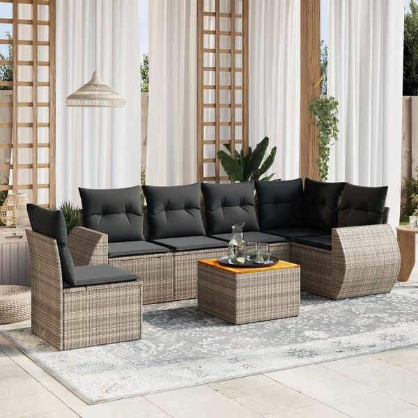 vidaXL Set Divani da Giardino 7 pz con Cuscini Grigio in Polyrattan