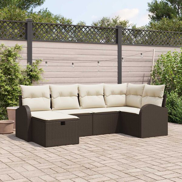 vidaXL Set di divani con cuscino Marrone e Crema polyrattan