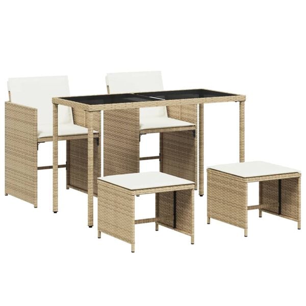 vidaXL Set da Pranzo da Giardino 5 pz con Cuscini Beige in Polyrattan