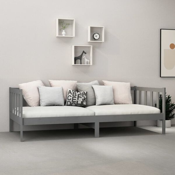 vidaXL Divano Letto con Materasso 90x200 cm Grigio in Legno di Pino