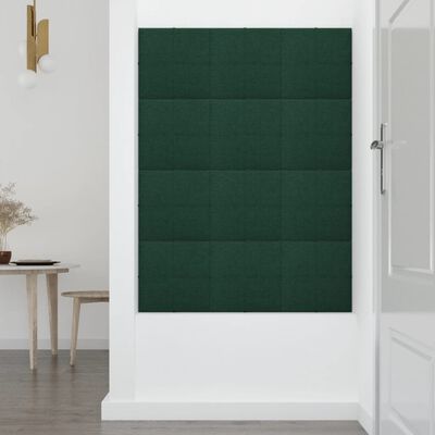 vidaXL Pannelli Murali 12 pz Verde Scuro 30x30 cm in Tessuto 1,08 m²