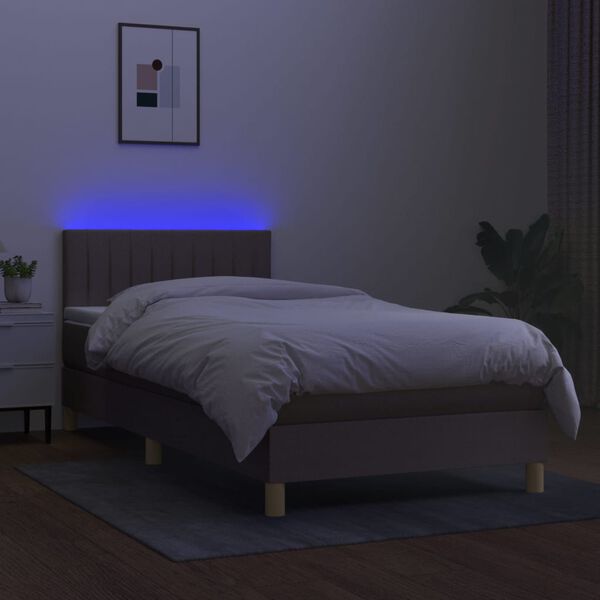 vidaXL Letto a Molle con Materasso e LED Tortora 80x200 cm in Tessuto