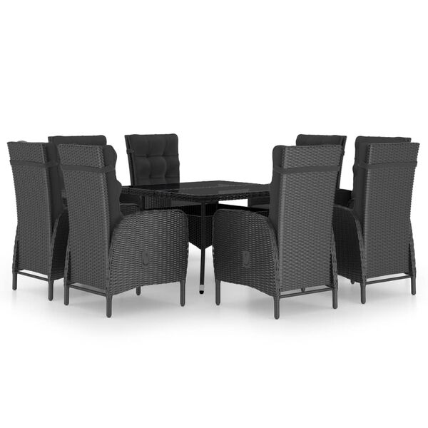 vidaXL Set da Pranzo da Giardino 9 pz in Polyrattan e Vetro Nero