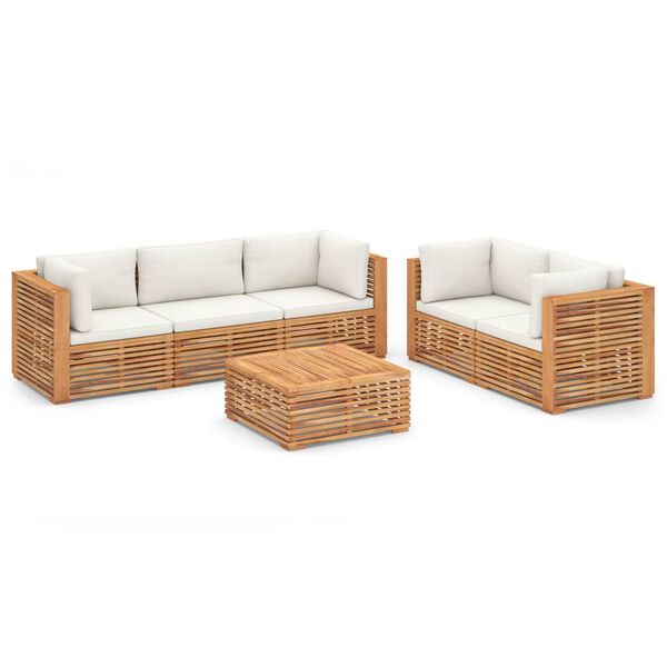 vidaXL Set Divani da Giardino 6 pz con Cuscini Crema in Legno di Teak