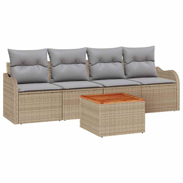 vidaXL Set Divano da Giardino con cuscino 5 pcs Beige polyrattan