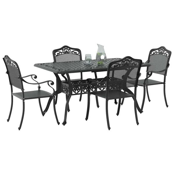 vidaXL Set da Pranzo per Giardino 5 pcs Nero Alluminio