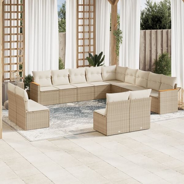 vidaXL Set Divano da Giardino 13 pz con Cuscini Beige in Polyrattan
