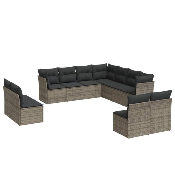 vidaXL Set Divani da Giardino 11 pz con Cuscini in Polyrattan Grigio