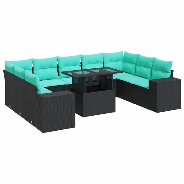vidaXL Set Divani Giardino 10pz con Cuscini Nero in Polyrattan Acacia
